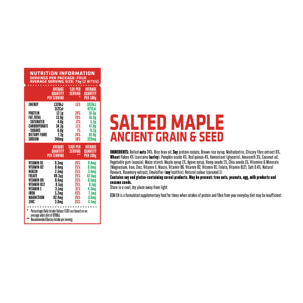 Corporate - Full Carton (30 units) OSM Everyday Nutrition Salted Maple Ancient Grain & Seed 8 Bite Pack