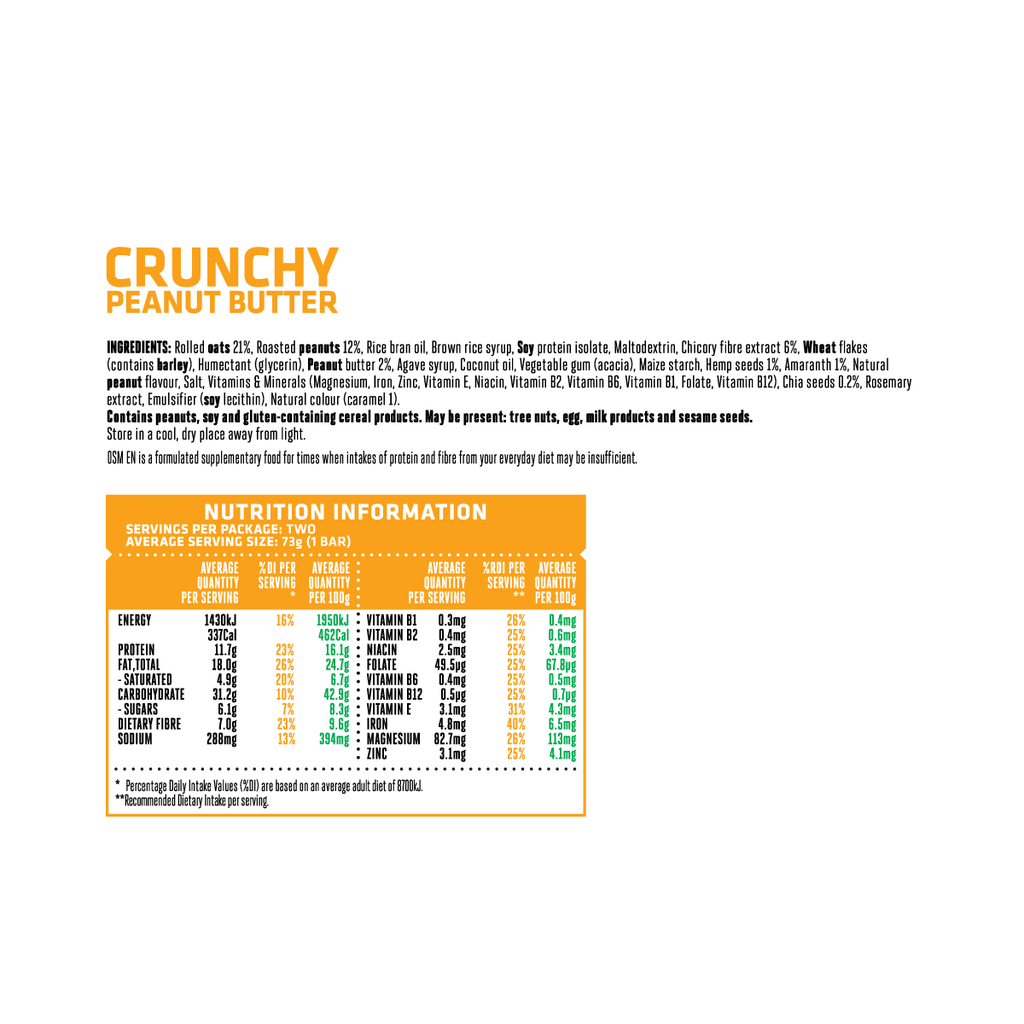 Corporate - Full Carton (36 units) OSM Everyday Nutrition Crunchy Peanut Butter 2 Bar Pack