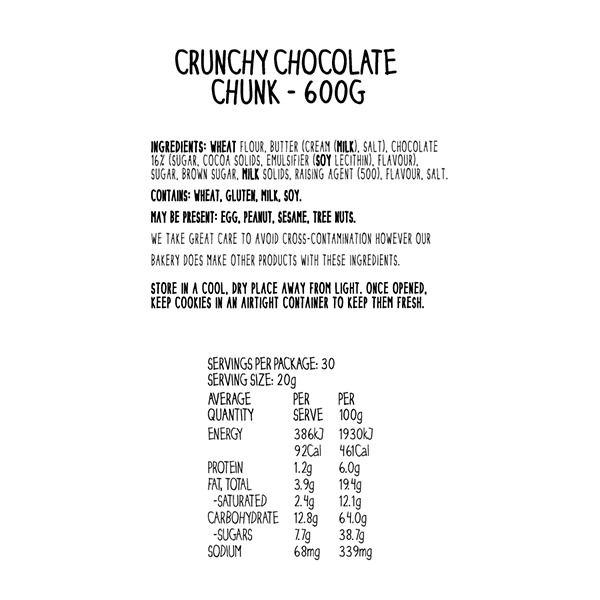 600g Crunchy Chocolate Chunk Fun Size Cookies - Bakery Imperfections