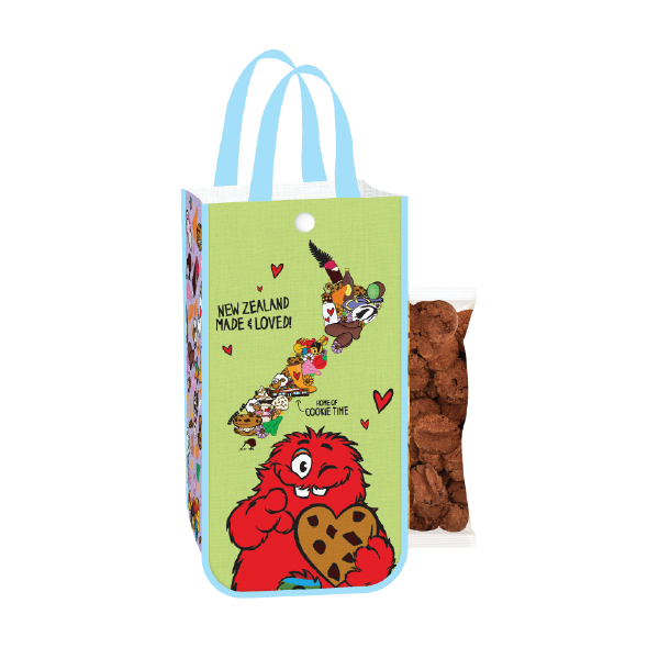 NZ Stickers Small Tote Bag with 275g Double Chocolate Chewy Caramel Bites