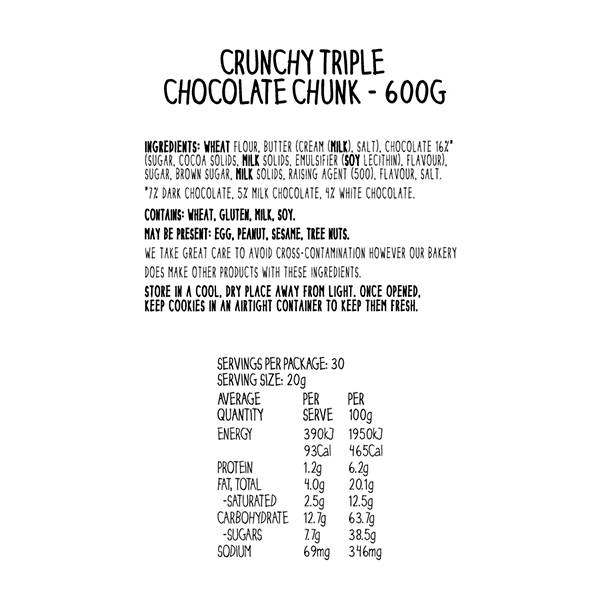 600g Crunchy Triple Chocolate Chunk Cookies Double Deal - Bakery Imperfections