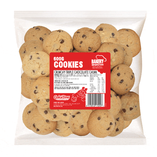 [2CFTXCP] 600g Crunchy Triple Chocolate Chunk Fun Size Cookies - Bakery Imperfections