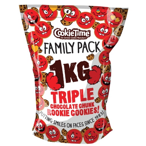 Corporate - Full Carton (8 units) 1kg Family Pack Triple Chocolate Chunk Rookie Cookies
